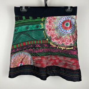 Desigual Colorful Mini Skirt Size S Boho Patchwork Stretch Waist